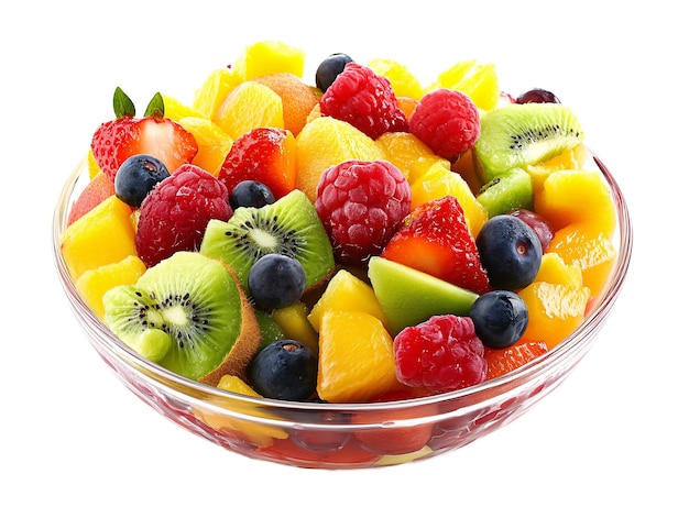 a bowl of fruit on a white background