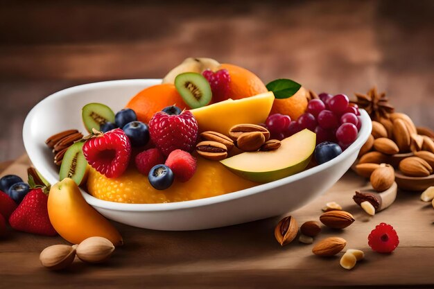 A bowl of fruit with almonds and almonds.