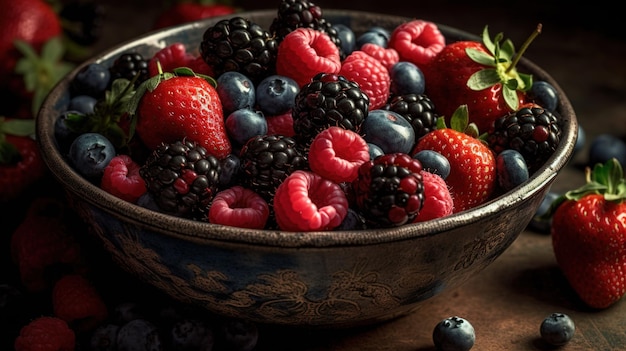 A bowl of fruit with berries on it