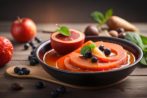 A bowl of fruit with blueberries and a plate of blueberries.