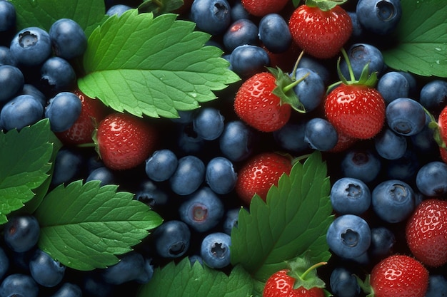 A bowl of fruit with blueberries and strawberries