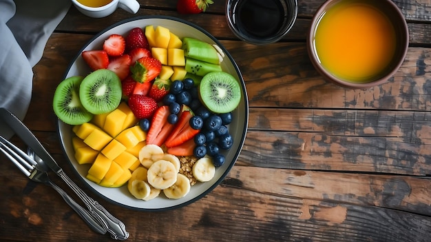 a bowl of fruit with a bowl of fruit on it