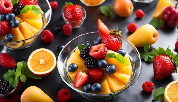 a bowl of fruit with a bunch of different fruits in it