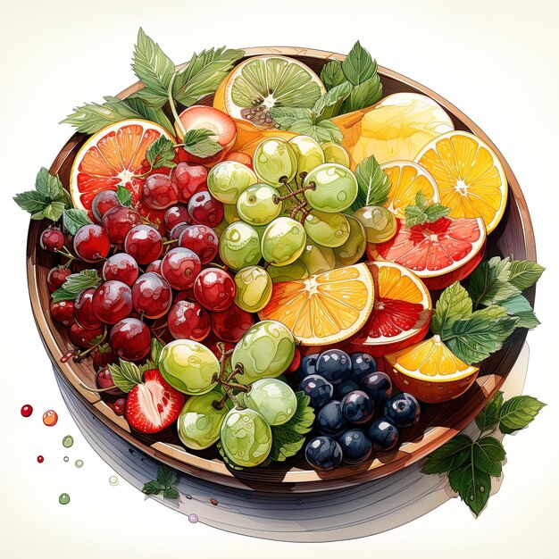 Photo a bowl of fruit with a bunch of grapes and oranges