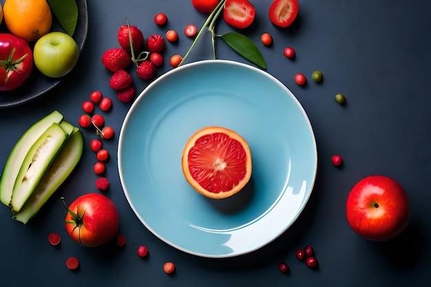 Photo a bowl of fruit with a grapefruit on the side.