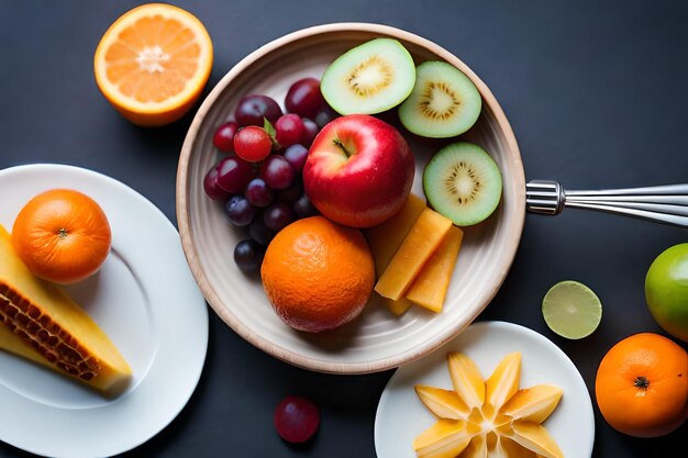 A bowl of fruit with a heart shaped cut in the middle