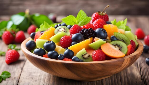 a bowl of fruit with a leaf that says  fruit