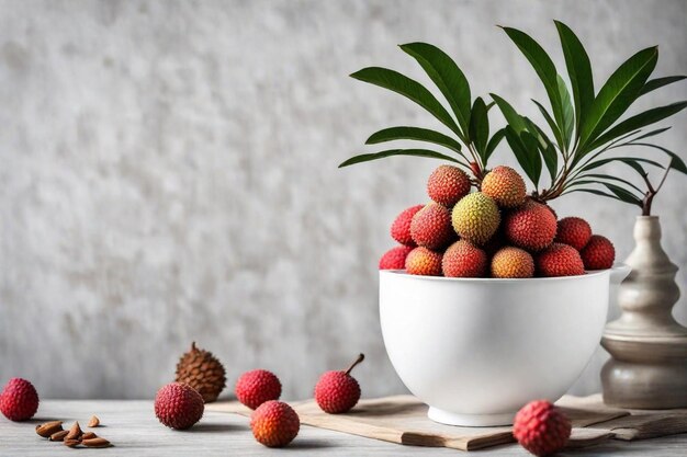 a bowl of fruit with a plant in it and a plant in the middle