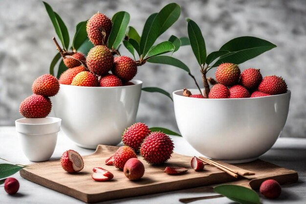 a bowl of fruit with a plant in it