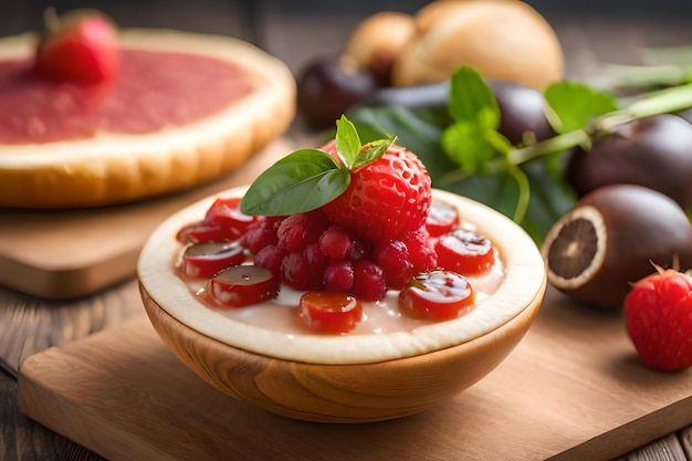 A bowl of fruit with raspberries and raspberries on top