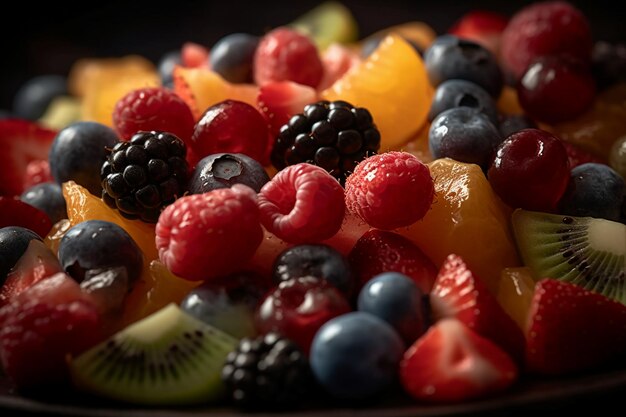 A bowl of fruit with a variety of berries.