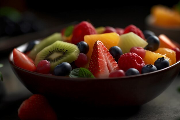 A bowl of fruit with a white background