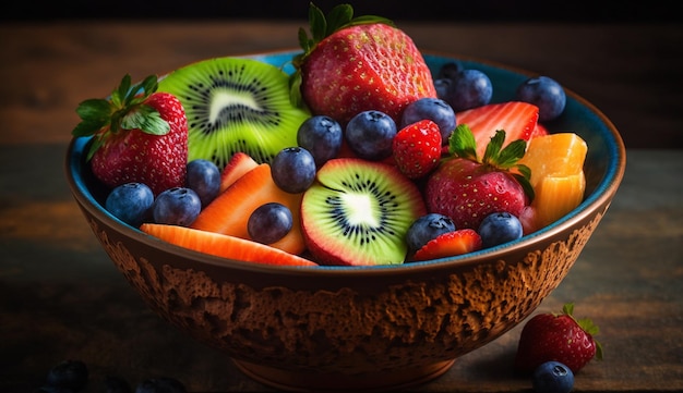 A bowl of fruit with the word " fruit " on it