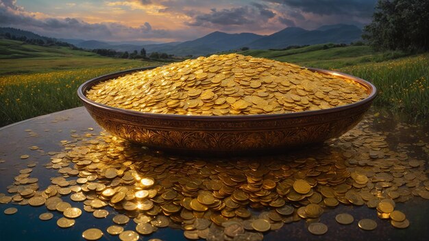 Photo a bowl full of gold coins