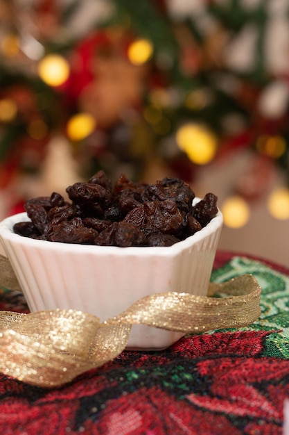 Bowl full of raisins Christmas time