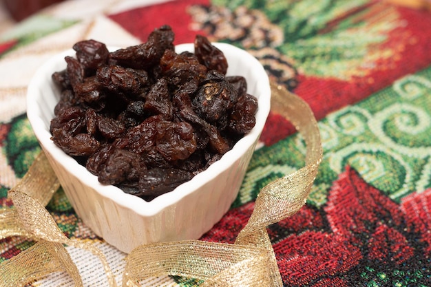 Bowl full of raisins Christmas time