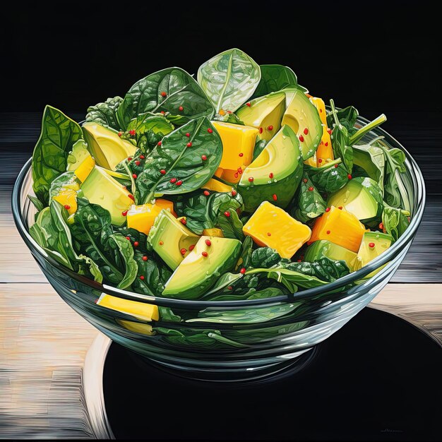 a bowl full of spinach mangoes