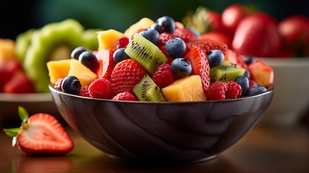 A Bowl full with mixed berries and fruits salad