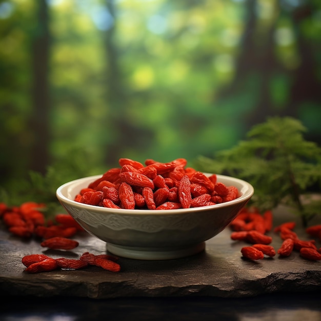 Photo bowl of goji berry in rule of thirds composition