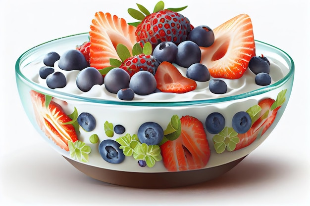 Bowl of granola with yogurt and berries Generative Ai