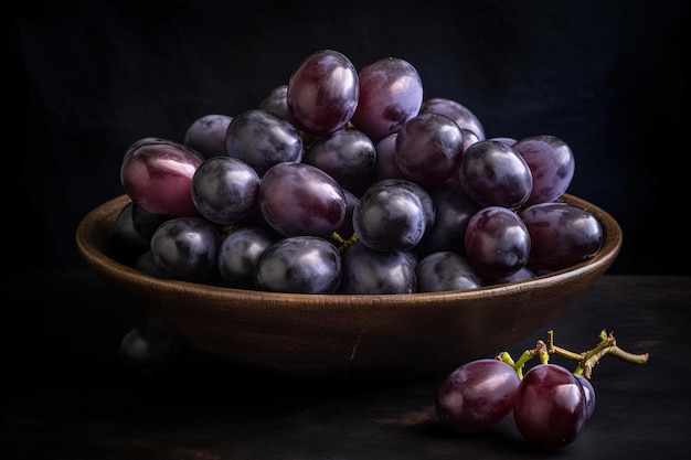 A bowl of grapes on a dark background