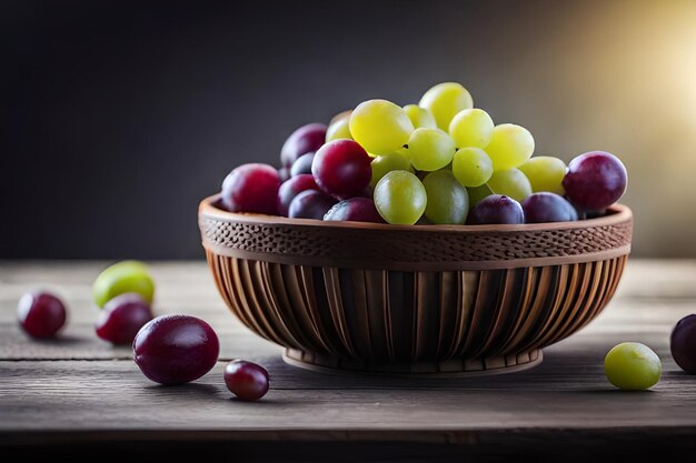 Photo a bowl of grapes and grapes on a table