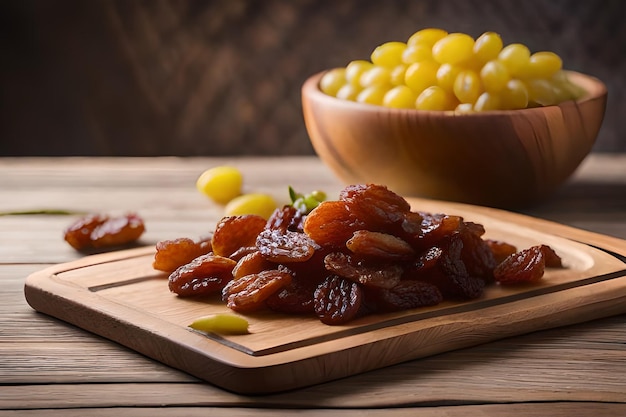 A bowl of grapes and a plate of dates