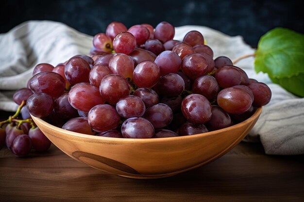 A bowl of grapes on a table