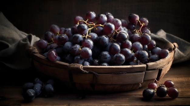 A bowl of grapes on a table