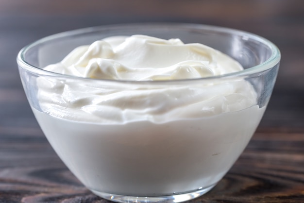 Bowl of Greek yogurt closeup