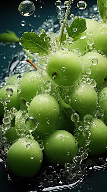 Photo a bowl of green apples with water drops