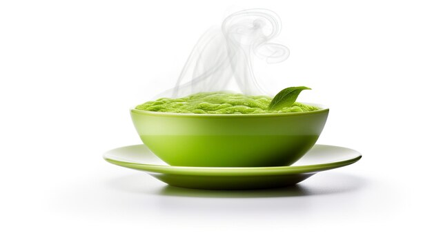 Photo a bowl of green food with steam coming out of it