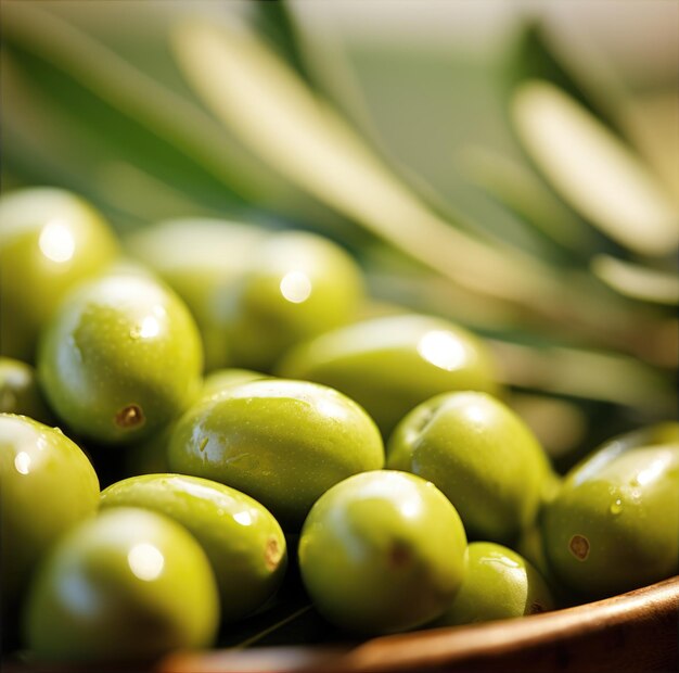 Foto una ciotola di olive verdi ai