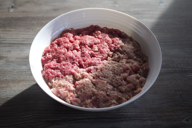 A bowl of ground beef and ground beef.