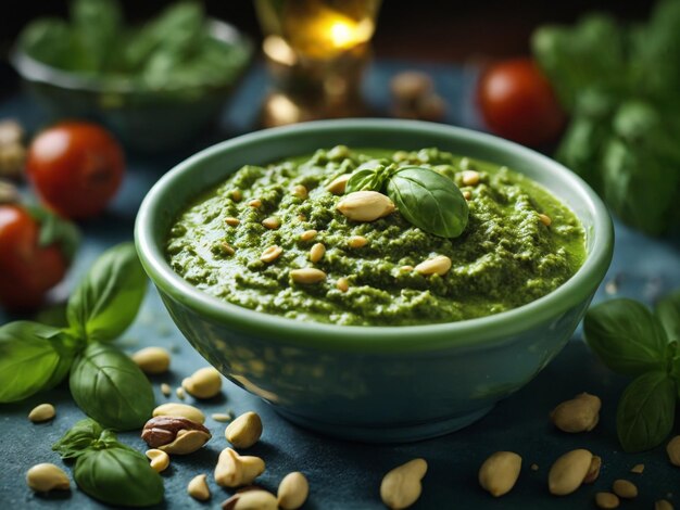 a bowl of guacamole with almonds and avocado.