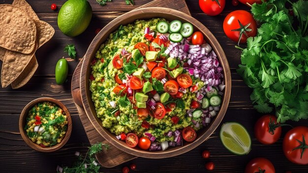 Photo bowl of guacamole with avocado