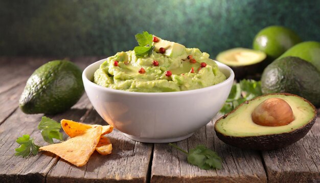 Bowl of guacamole with avocado