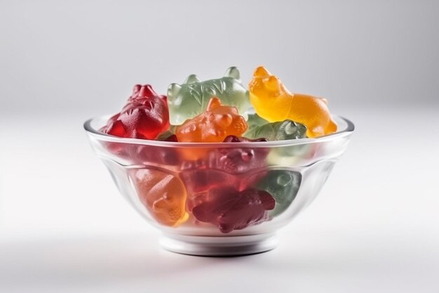 A bowl of gummy bears is filled with gummy bears.