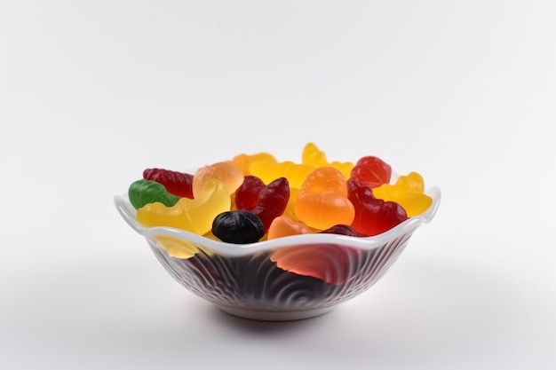 A bowl of gummy bears is filled with jelly.