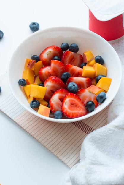 Bowl of healthy fresh berries fruit salad