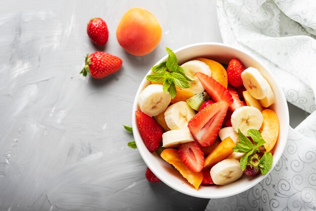 Bowl of healthy fresh fruit salad