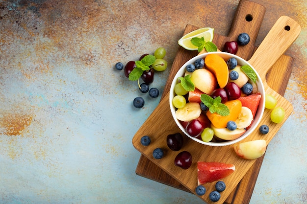 Bowl of healthy fresh fruit salad.