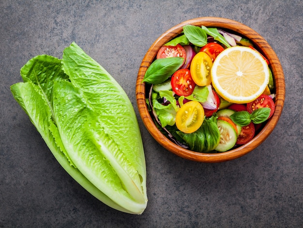 The bowl of healthy vegan salad 