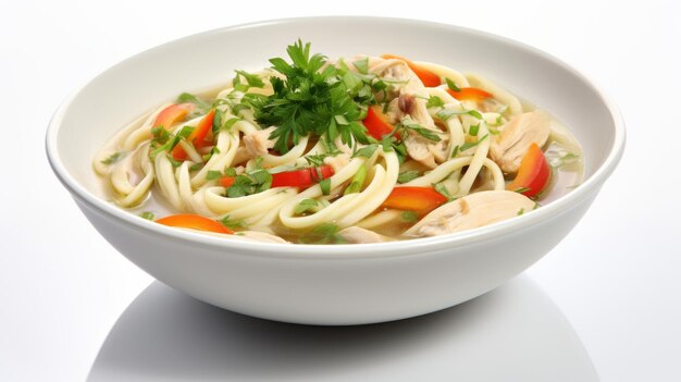 Bowl of hearty chicken noodle soup with vegetables