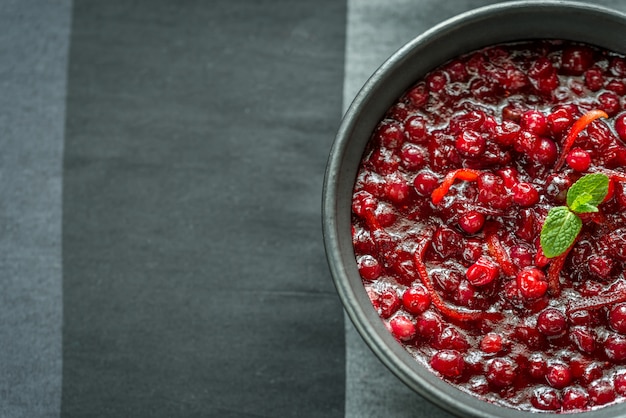 Bowl of homemade cranberry sauce