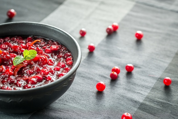 Bowl of homemade cranberry sauce