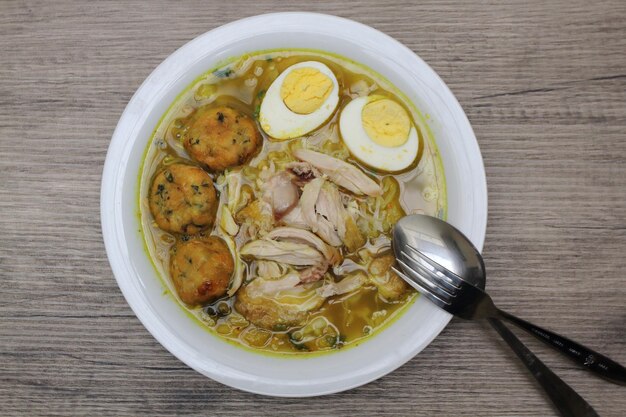 A bowl of homemade Soto Ayam Surabaya for lunch