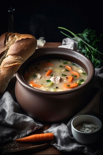 чаша горячего супа и хлеба