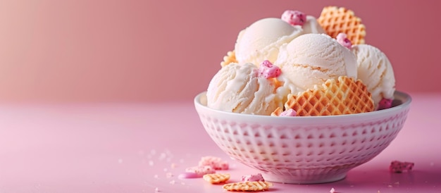 Bowl of Ice Cream on Pink Table