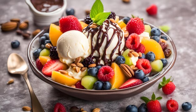 Photo a bowl of ice cream with berries and ice cream